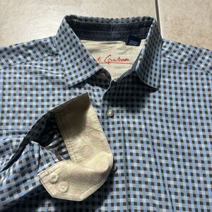 Robert Graham Men’s L Blue Gray Check Paisley Casual Business Preppy Shirt